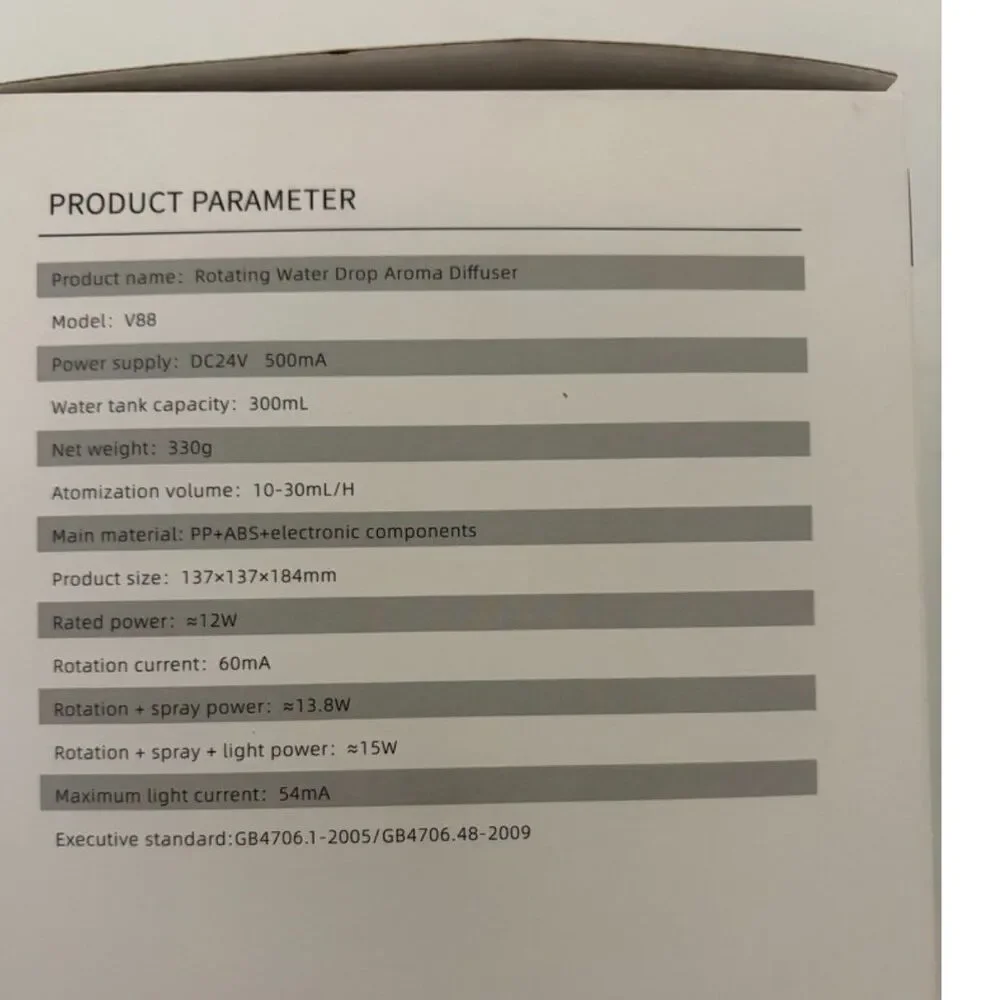 V88 Rotating water drop aroma diffuser with lightsNIB
